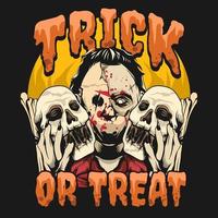 truc of traktatie, halloween t-shirt ontwerp, spookachtig halloween illustratie achtergrond vector