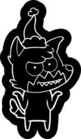 cartoon icoon van een grijnzende vos met kerstmuts vector