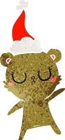 vreedzame retro cartoon van een beer met een kerstmuts vector