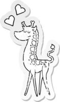 verontrust sticker van een tekenfilm giraffe met liefde hart vector