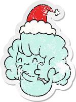 kerst verontruste sticker cartoon van kawaii ghost vector
