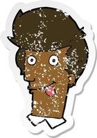 retro verontrust sticker van een tekenfilm Mens met tong hangende uit vector