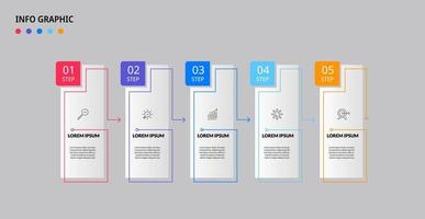 vector infographic zakelijke ontwerpsjabloon met pictogrammen en 5 opties of stappen. kan worden gebruikt voor procesdiagrammen, presentaties, werkstroomlay-out, banner, stroomschema, infografiek