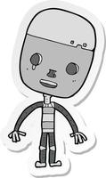 sticker van een cartoon droevige robot vector