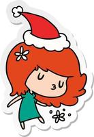 kerst sticker cartoon van kawaii meisje vector