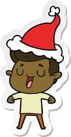 vrolijke sticker cartoon van een man met een kerstmuts vector