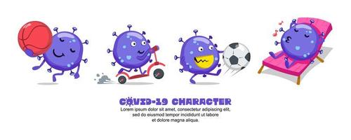 blauwe covid-19 coronavirus actieve cartoon set vector