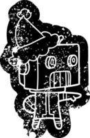cartoon noodlijdende icoon van een robot die een kerstmuts draagt vector