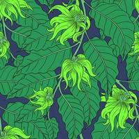 vector naadloos blauw patroon met licht groen ylang-ylang bloemen Aan groen takken