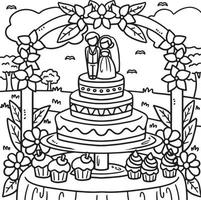 bruiloft taart kleur bladzijde voor kinderen vector