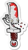 retro verontrust sticker van een gek mes tekenfilm karakter vector