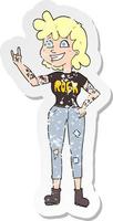 retro noodlijdende sticker van een cartoon rock girl vector