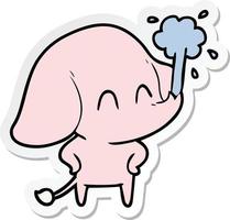 sticker van een schattige cartoonolifant die water spuit vector