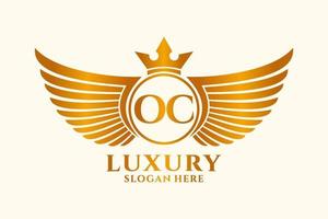 luxe Koninklijk vleugel brief oc kam goud kleur logo vector, zege logo, kam logo, vleugel logo, vector logo sjabloon.
