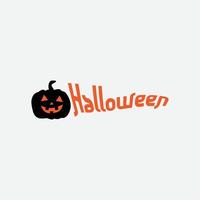 gelukkig halloween partij titel logo sjabloon met onheil pompoen vector