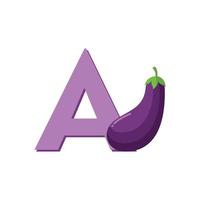 brief een alfabet fruit aubergine, klem kunst vector, illustratie geïsoleerd Aan een wit achtergrond vector