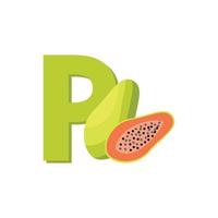 brief p alfabet fruit papaja, klem kunst vector, illustratie geïsoleerd Aan een wit achtergrond vector