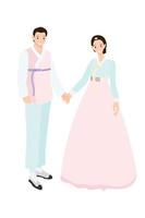 Koreaans paar in traditioneel jurk voor bruiloft of chuseok vlak stijl vector