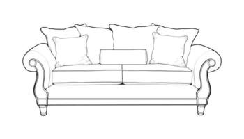 sofa of bankstel lijn kunst illustrator. schets meubilair voor leven kamer. vector illustratie.