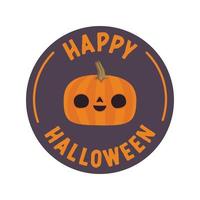 gelukkig halloween insigne met gesneden pompoen tekenfilm illustratie. schattig spookachtig ontwerp. vector