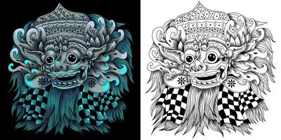 barong balinees masker vector illustratie in neon kleur stijl