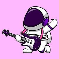 schattig astronaut spelen elektrisch gitaar tekenfilm vector icoon illustratie. vlak tekenfilm concept