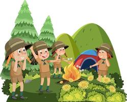 kinderen camping uit Woud tafereel vector