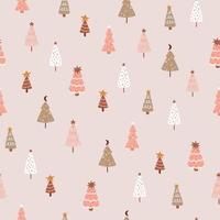 roze Kerstmis boom naadloos patroon. schattig hand- getrokken Spar boom Aan roze achtergrond. vector winter Woud naadloos patroon. nordic Kerstmis boom kleding stof ontwerp. gemakkelijk kinderen roze Kerstmis illustratie.
