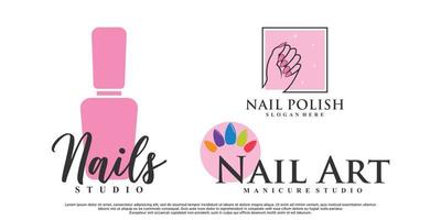 set collectie nagellak of nail art icoon logo-ontwerp met creatieve element premium vector