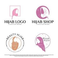 set hijab voor moslim mode-logo-ontwerp met creatieve element premium vector