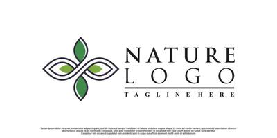 natuur logo ontwerpsjabloon met zeer fijne tekeningen en blad element premium vector