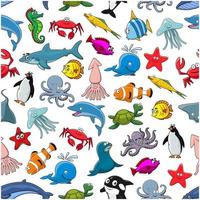 tekenfilm patroon van zee vis en oceaan dieren vector