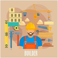 bouwer arbeider met gebouw werk gereedschap poster vector