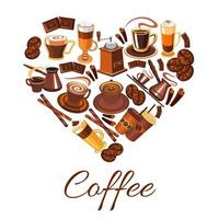 koffie liefde etiket in vorm van hart vector