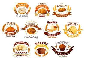 bakkerij winkel tekens sets van brood, gebakje desserts vector