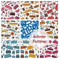 interieur meubilair en huis voorwerpen patronen reeks vector