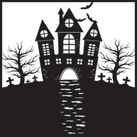 sinister kasteel met halloween begraafplaats, vector illustratie stencil