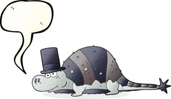 uit de vrije hand getrokken toespraak bubbel tekenfilm dinosaurus in top hoed vector