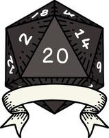 retro tatoeëren stijl natuurlijk 20 kritiek raken d20 Dobbelsteen rollen vector