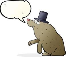 uit de vrije hand getrokken toespraak bubbel tekenfilm beer in top hoed vector