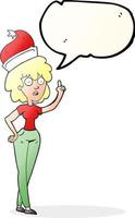 uit de vrije hand getrokken toespraak bubbel tekenfilm vrouw vervelend de kerstman hoed vector