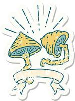 versleten oud sticker van een tatoeëren stijl champignons vector