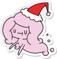 kerst sticker cartoon van kawaii ghost vector
