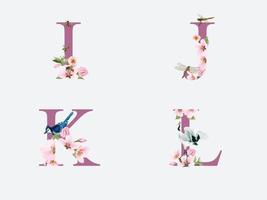 mooi alfabet met hand- getrokken van kers bloesem vector