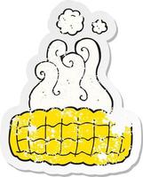 retro verontrust sticker van een tekenfilm maïs maïskolf vector