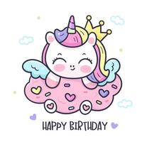 prinses eenhoorn tekenfilm knuffel verjaardag wolk vector