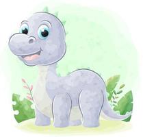 schattig tekening dinosaurus met waterverf illustratie vector