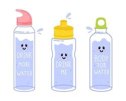 water flessen set, schattig flessen, vector illustratie, Aan een wit achtergrond, drinken meer water