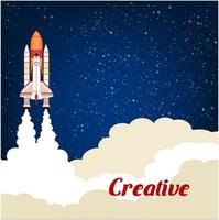 creatief poster met raket srart lancering vector