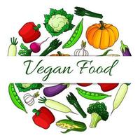 veganistisch voedsel embleem met ronde vorm van groenten vector